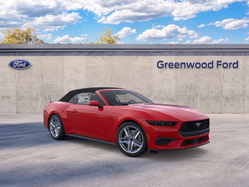 2026 Ford Mustang EcoBoost Premium Convertible in Race Red — front three-quarter view