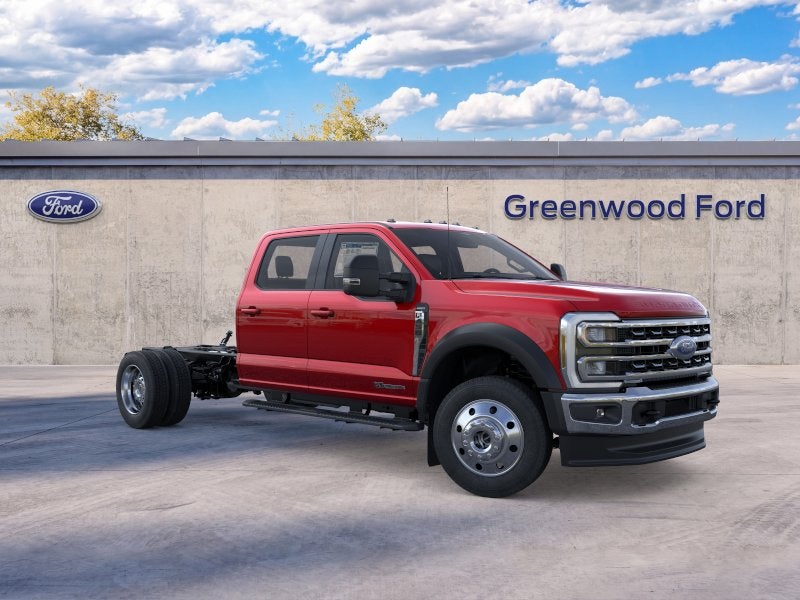 2026 Ford Chassis Cab F-450 LARIAT in Ruby Red Metallic Tinted Clearcoat — front three-quarter view