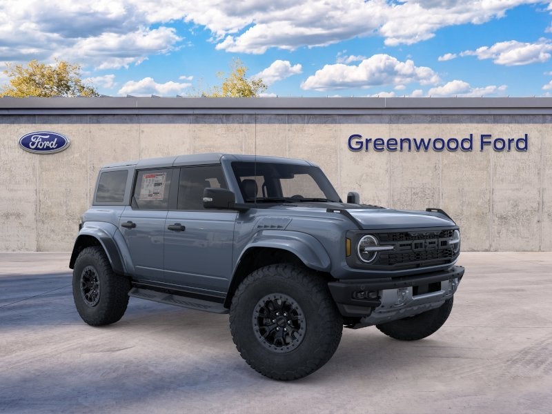 2025 Ford Bronco Raptor in Azure Gray Metallic Tri-Coat — front three-quarter view