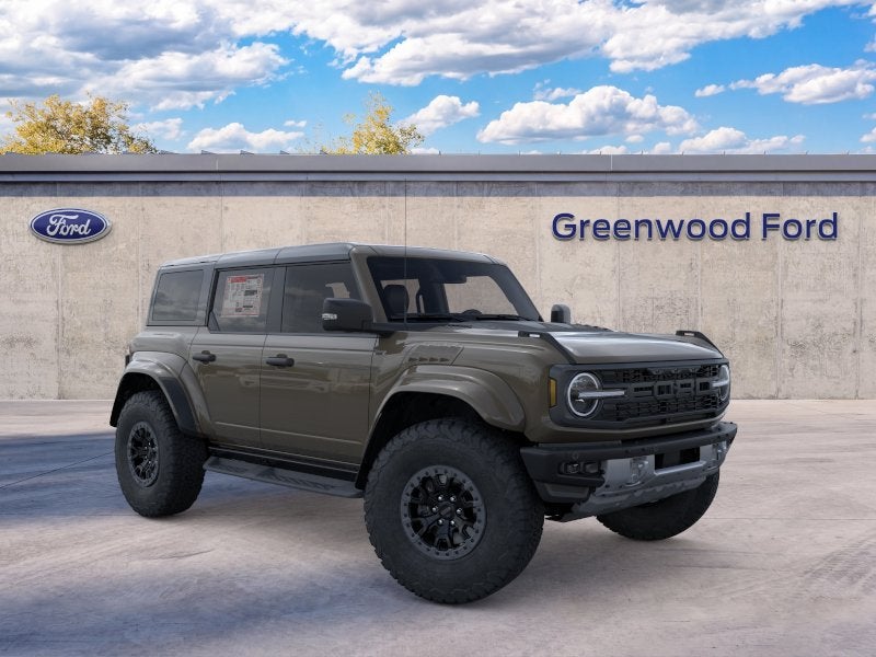 2025 Ford Bronco Raptor in Marsh Gray — front three-quarter view