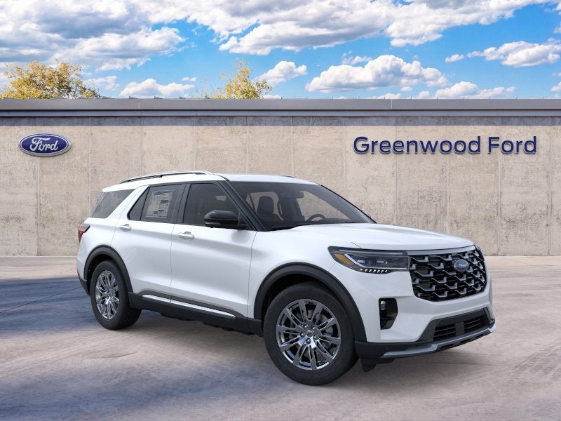 2026 Ford Explorer Platinum in Star White Metallic Tri-Coat — front three-quarter view