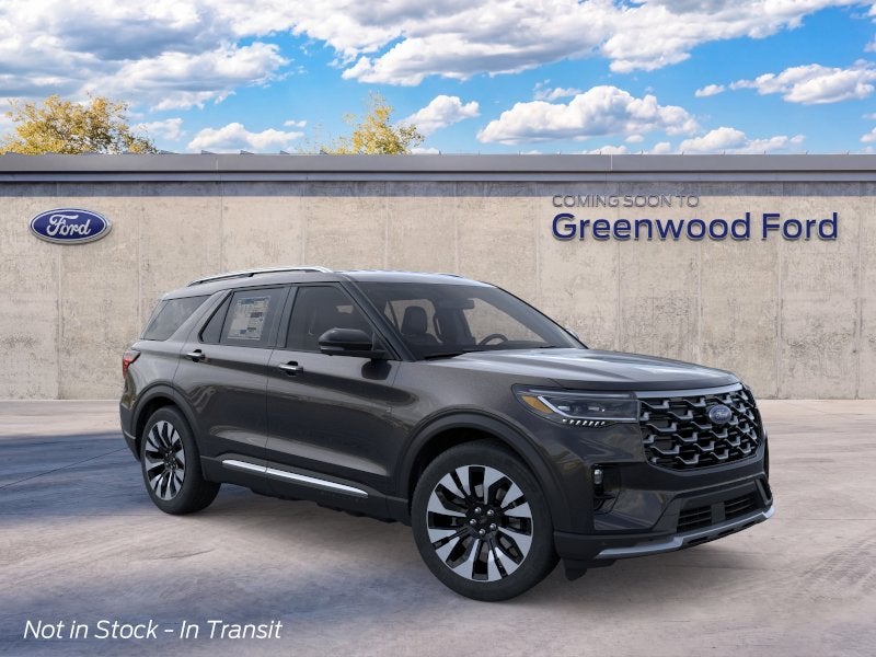 2026 Ford Explorer Platinum in Agate Black Metallic — front three-quarter view