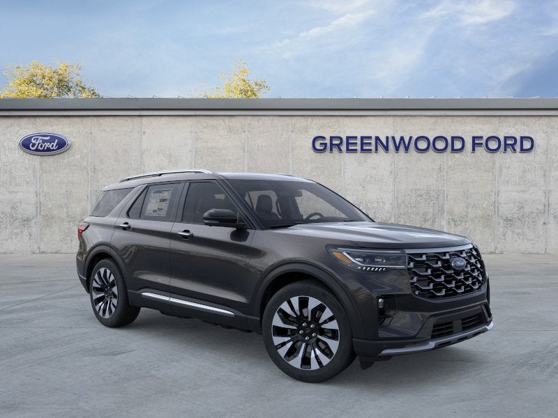 2026 Ford Explorer Platinum in Agate Black Metallic — front three-quarter view