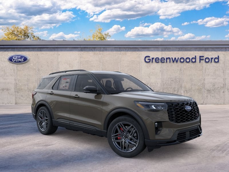 2026 Ford Explorer ST in Marsh Gray — front three-quarter view