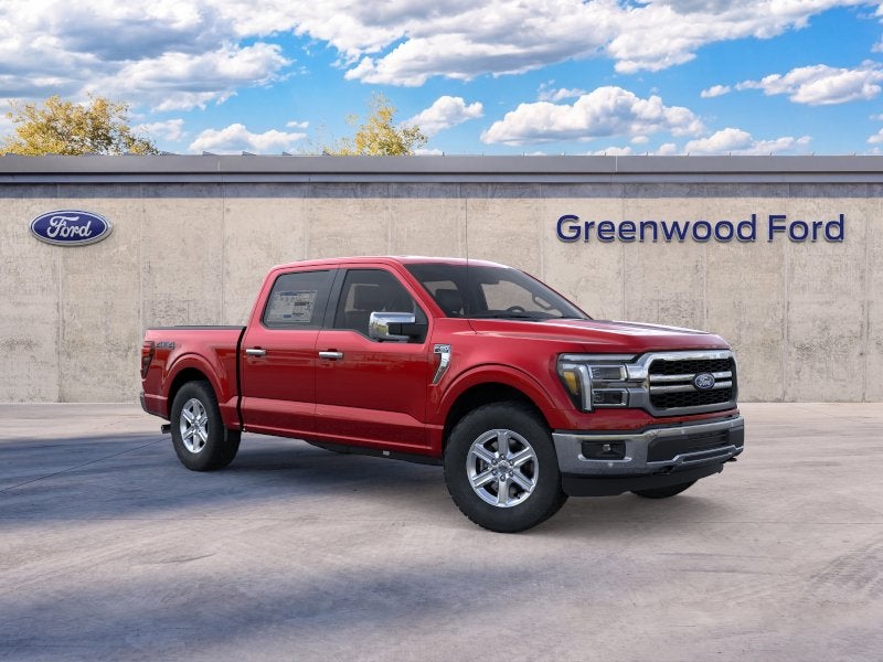2026 Ford F-150 Lariat in Ruby Red Metallic Tinted Clearcoat — front three-quarter view