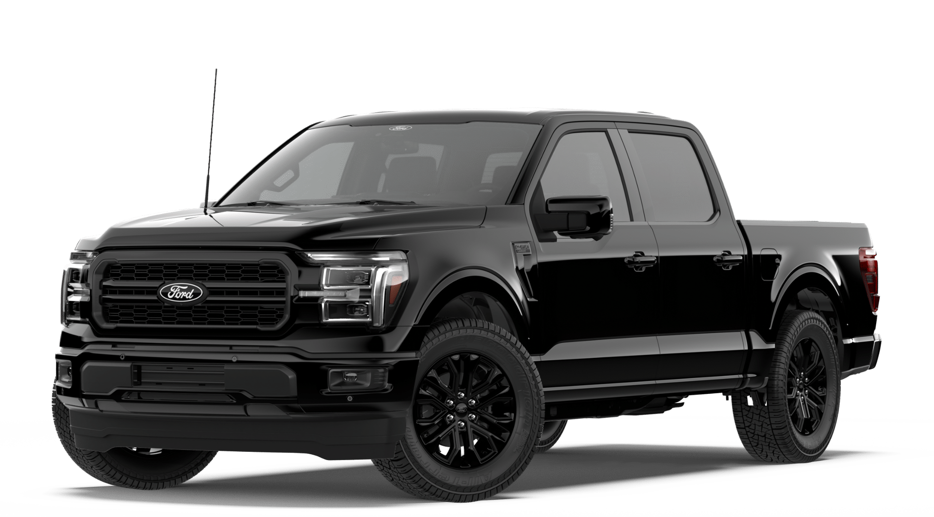 2026 Ford F-150 Lariat in Agate Black Metallic — front three-quarter view