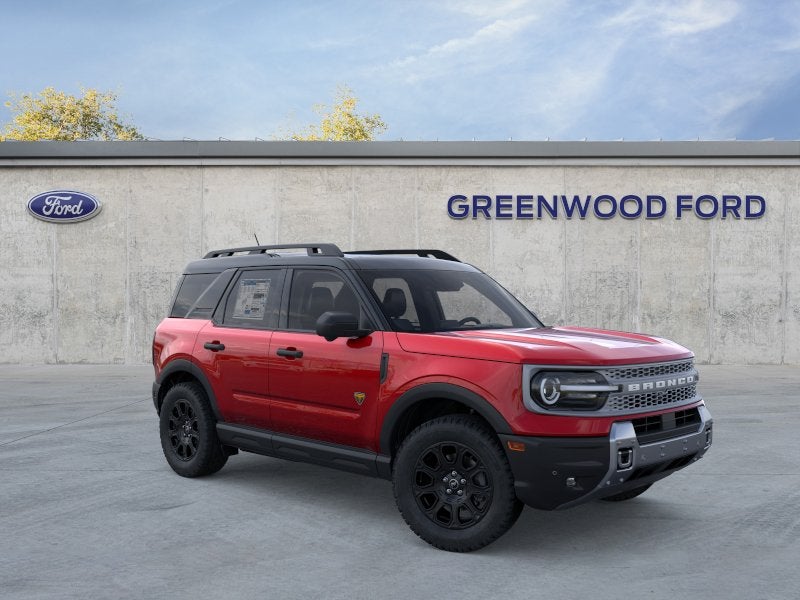 2026 Ford Bronco Sport Badlands in Ruby Red Metallic Tinted Clearcoat — front three-quarter view