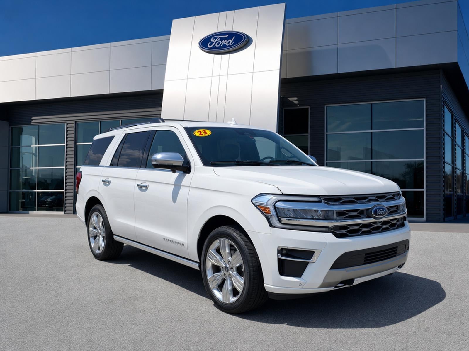 2023 Ford Expedition Platinum in Star White — front three-quarter view