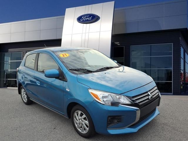 2021 Mitsubishi Mirage LE in Sapphire Blue Metallic — front three-quarter view